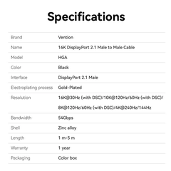 Cáp DisplayPort 2.1 16K VENTION HGA 2M