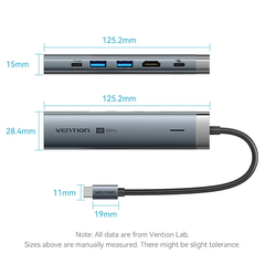 Hub Mở Rộng Kết Nối Đa Năng 6-in-1 VENTION TGN (0.15M, 5Gbps, C to HDMI 4K@60Hz, Type-C3.2 Gen1*1, USB 3.0*2, RJ45 1Gbps*1,PD 100W*1)