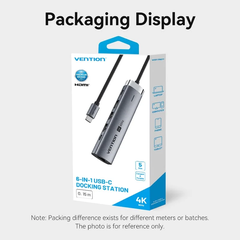 Hub Mở Rộng Kết Nối Đa Năng 6-in-1 VENTION TGN (0.15M, 5Gbps, C to HDMI 4K@60Hz, Type-C3.2 Gen1*1, USB 3.0*2, RJ45 1Gbps*1,PD 100W*1)