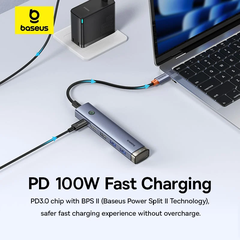 Baseus UltraJoy Series 6-Port HUB AIR Space Grey（Type-C to HDMI4K@60Hz*1+USB3.0*2+USB2.0*1+Type-C3.0*1+PD*1）