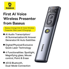 Bút Trình Chiếu Thông Minh Baseus Orange Dot AI Voice (AI-Powered Voice-to-Text, Dual-Laser, 4G & Bluetooth Connection, 100m Laser Distance)