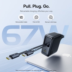 Củ sạc điện thoại Baseus EnerCore CJ21 Fast Charger with Dual Retractable Cables 3C 67W US - Đen, Model: E0120F00