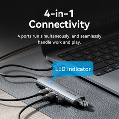 HUB chuyển Vention USB-C to USB 3.0*4/USB-C Hub 0.15M Gray Aluminum Alloy Type ( TGZHB )