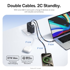 Củ sạc điện thoại Baseus EnerCore CJ21 Fast Charger with Dual Retractable Cables 3C 67W US - Đen, Model: E0120F00