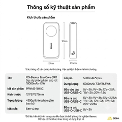 Pin Dự Phòng Baseus EnerCore CR11 10000mAh 45W (1*Type-C port, with Type-C Retractable Cable, Digital Display)