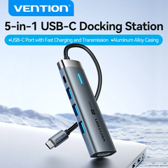 HUB Mở Rộng Đa Năng 5-in-1 VENTION TGM (Type C to 1*HDMI 4K@60Hz, 3*USB3.0 5Gbps, 1*Type-C 3.2 Gen1 5Gbps+PD 100W)