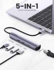 UGREEN USB-C to 2*USB 3.0+HDMI+RJ45 Ethernet Adapter+PD CM418