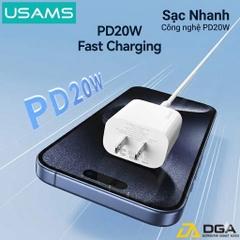 Bộ củ sạc điện thoại Usams OY Fast Charger Kit C-L 20W (US) - Trắng
