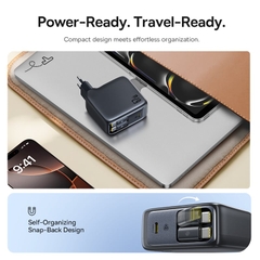Củ sạc điện thoại Baseus EnerCore CJ21 Fast Charger with Dual Retractable Cables 3C 67W US - Đen, Model: E0120F00