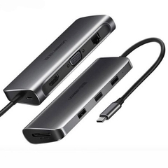 Hub chuyển đổi UGREEN USB-C to 2*USB3.0 + USB 2.0 + 2*HDMI +RJ45+ SD/TF +PD Converter 4K60Hz CM179 40873