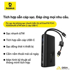 Pin Dự Phòng Baseus EnerFill FC41 10000mAh 67W (Digital Display, with Dual Built-in USB-C Cables, 1*Type-C + 1*USB-A port)