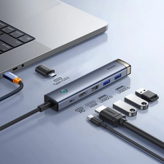 Baseus UltraJoy Series 6-Port HUB AIR Space Grey（Type-C to HDMI4K@60Hz*1+USB3.0*2+USB2.0*1+Type-C3.0*1+PD*1）
