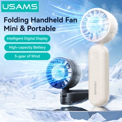 Quạt Cầm Tay USAMS ZB352 3W (Intelligent Digital Display, 1200mAh, 5-gear of Wind, 105° Foldable, 10398RPM)