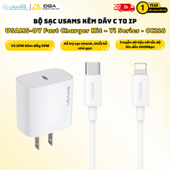 Bộ củ sạc điện thoại Usams OY Fast Charger Kit C-L 20W (US) - Trắng