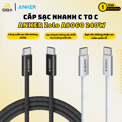 Cáp Sạc Nhanh C to C ANKER Zolo A8060 240W (480Mbps, Nylon Braided) - 1M