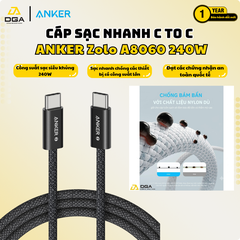 Cáp Sạc Nhanh C to C ANKER Zolo A8060 240W (480Mbps, Nylon Braided) - 1M