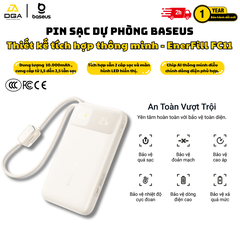 Pin dự phòng Baseus EnerFill FC11 Digital Display Power Bank with Dual Built-in Cables 10000mAh 22.5W Beige (E0027R0B) (CCC / 3C Certification)