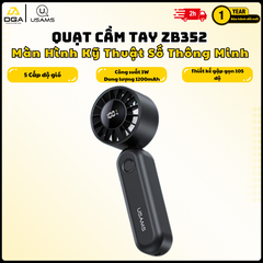 Quạt Cầm Tay USAMS ZB352 3W (Intelligent Digital Display, 1200mAh, 5-gear of Wind, 105° Foldable, 10398RPM)