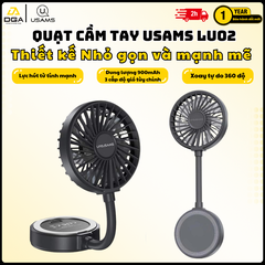 Quạt Cầm Tay USAMS LU02 3.9W (360° Free Rotation, With stand, 7pcs High-speed Spiral Blades, 900mAh, Strong Magnetic Suction, Three Gear Wind)