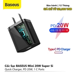 Cóc sạc nhanh, nhỏ gọn Baseus Super Si Quick Charger 20W