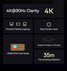 Bộ Truyền Hình Ảnh Qua HDMI Không Dây Baseus 4K Wireless Display Dongle Adapter Cho Smartphone/ iPad/ Macbook