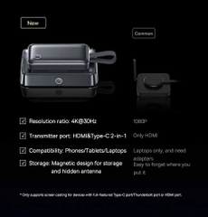 Bộ Truyền Hình Ảnh Qua HDMI Không Dây Baseus 4K Wireless Display Dongle Adapter Cho Smartphone/ iPad/ Macbook (4K/30Hz,Miror/ Multi-Screen Dual Mode HDMI/VGA, Support Samsung DEX )