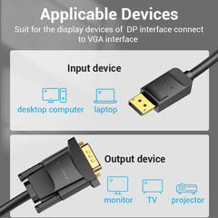 Cáp Chuyển DP to VGA 1080p VENTION HBL (1080p@60Hz)