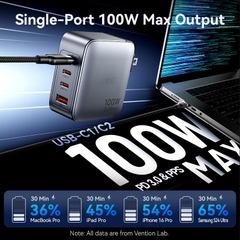 Bộ Sạc Nhanh 3C+A Kèm Cáp VENTION FET 100W (GaN V Tech, With C to C 1m Cable)