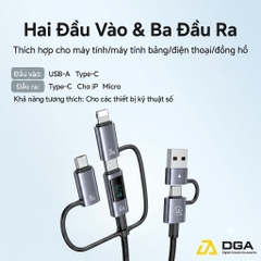 Cáp Sạc Đa Năng USB C 2 Ra 4 Cổng USAMS SJ713 60W Màn Hình LED truyền data
