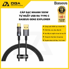 Cáp tự ngắt 100W Baseus USB to Type C 100W Explorer Series Auto Power-Off Fast Charging Data Cable