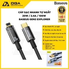 Cáp Tự Ngắt sạc nhanh iPhone 20w Gen2 Baseus Explorer Series