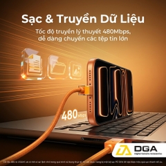 Cáp Sạc Nhanh C to C USAMS SJ775 U93 240W (PD3.1, 1.2m, Cyberpunk Light Effect, 480Mbps)