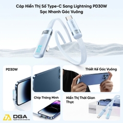 Cáp Sạc Nhanh C to Lightning USAMS SJ652 30W (Digital Display, 1.2m, 480Mbps, Right-angle cable)