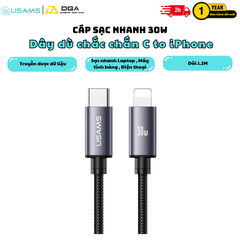 Cáp Sạc Nhanh C to Lightning USAMS SJ770 U91 30W (1.2m, 480Mbps)