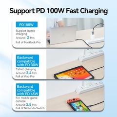 Cáp Type C (Thunderbolt) Kiêm Sạc Nhanh Vention Chuẩn USB C3.1 TAH (5A/100W, 10Gbps, 4K@60Hz, Cotton Braided, 1M)