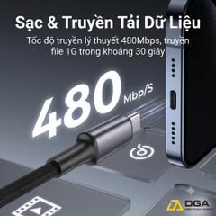 Cáp Sạc Usams SJ751 240W Type-C To Type-C 1.2m Đèn LED Sạc Laptop