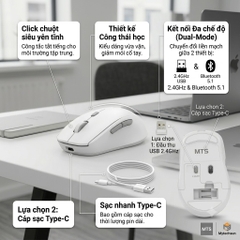 Chuột Không Dây Mytechsun MBW459 Silent: Chuột Bluetooth Dual Mode, Pin Sạc lên đến 30 Ngày