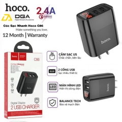 Cóc Sạc Nhanh Hoco C86 2 Cổng USB Màn Hình Led 2.4A