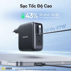Củ sạc điện thoại Baseus EnerCore CJ21 Fast Charger with Dual Retractable Cables 3C 67W US - Đen, Model: E0120F00