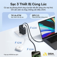 Củ sạc điện thoại Baseus EnerCore CJ21 Fast Charger with Dual Retractable Cables 3C 67W US - Đen, Model: E0120F00