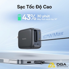 Củ Sạc Nhanh Baseus EnerCore CJ11 67W: Dây Rút Type-C 82cm Sạc Laptop Gọn Nhẹ