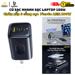 Củ Sạc Nhanh Baseus PicoGo AE11 sạc laptop 100W 3 cổng sạc