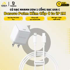 Bộ Sạc Nhanh Kèm Cáp Baseus Palm 1C 20W (For iPhone/iPad/Samsung/Google Pixel)