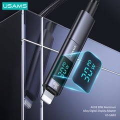 Đầu chuyển Type-C To Lightning USAMS US-SJ681 AU18 30W (Aluminum Alloy Digital Display Adapter)
