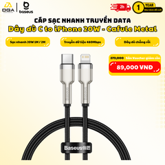 Cáp sạc nhanh C to Lightning 20W cho iPhone 12 Series Baseus Cafule Metal Series