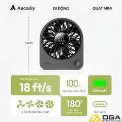 Quạt Để Bàn Cầm Tay Mini AECOOLY Chic 02 TE01 Pin 2000mAh Chạy Đến 11 Giờ 4 Tốc Độ Gió Siêu Mát Tiện Lợi