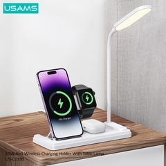 Đế sạc không dây USAMS CD195 15W 4in1 Wireless Charging Holder With Table Lamp tích hợp đèn bàn