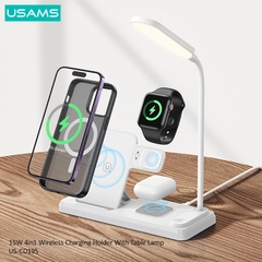 Đế sạc không dây USAMS CD195 15W 4in1 Wireless Charging Holder With Table Lamp tích hợp đèn bàn