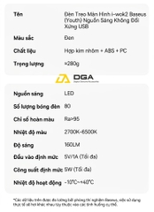 Đèn Treo Màn Hình Chống Chói Bảo Vệ Mắt Baseus i-wok2 Series USB Asymmetric Light Source Screen Hanging Light