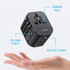Củ sạc du lịch đa năng USAMS CC179 T59 20W Dual USB +Type-C Universal Travel Charger (US/AU/UK/EU) black ( CC179TC01 )